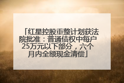 红星控股重整计划获法院批准：普通债权中每户25万元以下部分，六个月内全额现金清偿