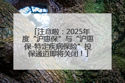 注意啦：2025年度“沪惠保”与“沪惠保-特定疾病保险”投保通道即将关闭！