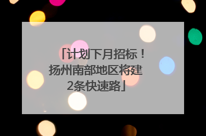 计划下月招标！扬州南部地区将建2条快速路